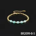 Vintage goudkleurige kralenarmband met lichtblauwe halfedelsteen voor trendy dagelijks gebruik. - Amazoniet (BR2099-B-5)