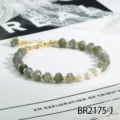 Halve edeltsteen kralen armband met parels en gouden afstandhouders, elegant dagelijks sieraad. - Grijze Flits Stijl (BR2175-J)