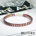 Boheems kleurblokkerend kralenarmband, handgemaakt verstelbaar geweven stapelbaar sieraden. - Paars Goud (BR2177-B-3)
