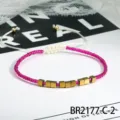 Boho verstelbare gevlochten roze kralen en gouden kubussen armband voor stijlvolle dames - Roze (BR2177-C-2)