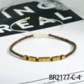 Boheemse handgeweven verstelbare kralenarmband met metalen vierkante tussenstukjes. - Koffie (BR2177-C-4)
