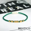 Boheemse groene kraal en goudkleurige kubus verstelbare gevlochten armband voor dame - Groen (BR2177-C-5)