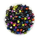 Close-up of black acrylic heart beads with colorful centers, perfect for DIY jewelry and phone charms. - Black Base Multicolor