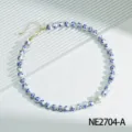 Neo-Chinese blue and white porcelain bead necklace with pearl pendant, chic vintage clavicle chain. - NE2704-A