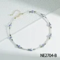 Chic Chinese style blue and white porcelain pearl necklace, elegant clavicle chain for women. - NE2704-B
