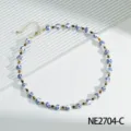 Chinese style blue and white porcelain ceramic bead necklace short clavicle chain jewelry - NE2704-C