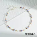 Chinese style blue and white porcelain bead necklace with red crystals and shell pearls. - NE2704-D