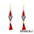 Handcrafted bohemian seed bead tassel earrings featuring color-blocked diamond design. - Standard Style (ER1845-B-2)