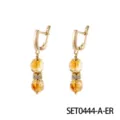 Elegante goldene Vintage Naturstein Perlen Ohrringe mit funkelnden Strass Zierelementen. - Citrin Ohrringe