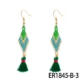Bohemian beaded tassel earrings, green diamond handmade dangle earrings for women. - Standard Style (ER1845-B-3)