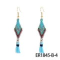Bohemian seed bead tassel earrings, handmade woven color contrast diamond design, vacation jewelry. - Standard Style (ER1845-B-4)