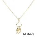 Collier Pendentif Double Poisson Hamecon Zircon Plaque Or Chaine Clavicule de Niche - Style Hameçon Double Poisson (NE2622-F)