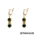Retro natürliche grüne Stein Klappcreolen Ohrringe mit funkelnden Strass Kristallen - Kanadische Jade Ohrringe