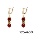 Pendientes dorados con cuentas rojo oscuro dobles y separador pavimentado de brillantes. - Pendientes De Ágata Roja Nanshan