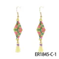 Boho Seed Bead Tassel Earrings Handmade Woven Diamond Colorful Geometric Variant - Standard Style (ER1845-C-1)