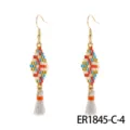 Bohemian Beaded Tassel Earrings Colorful Geometric Diamond Shape Dangle Earrings for Women - Standard Style (ER1845-C-4)