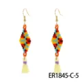Bohemian beaded tassel earrings, handmade geometric diamond drop earrings for resort. - Standard Style (ER1845-C-5)