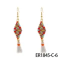 Bohemian beaded tassel earrings, colorful geometric diamond design, elegant handmade drop jewelry. - Standard Style (ER1845-C-6)