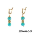Pendientes colgantes de turquesa vintage para mujer, elegante joyería de cuentas doradas. - Pendientes de Amazonita