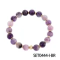 Pulsera de cuentas de piedra natural violeta con separadores dorados para mujeres. - Pulsera De Purpurita