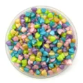 Close-up of colorful pearlescent heart plastic beads for DIY jewelry making and crafts. - Pearlescent Mixed Colors