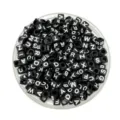Black square alphabet beads detail shot, acrylic letter beads with large holes for DIY crafting. - 6*6mm / Black and White