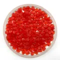 Red plastic heart beads detail shot showing shape for DIY crafts and jewelry making - Transparent Red