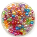 Close-up detail of colorful iridescent acrylic round beads in clear tray, perfect for DIY jewelry. - 8mm / Multicolor