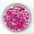 Acrylic pink iridescent heart beads detail view, perfect for handmade DIY jewelry making items. - Rose Red