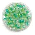 Close-up of vibrant blue and green crackle glass beads in a clear tray for DIY crafts. - 10mm / Grass Green