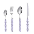 Stainless steel cutlery set featuring elegant purple beaded handles for daily dining use. - Dinner Knife / Hibiscus Purple