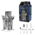 Set di posate da 24 pezzi in acciaio inossidabile con supporto e confezione regalo elegante. - Acciaio inossidabile 410 / Argento