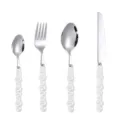 Stainless steel flatware set with elegant pearl handles, luxury Western cutlery fork knife. - Dinner Knife / Milk White