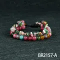 Handgemaakte halfedelsteen kralen armband kleurrijke edelsteen stapelbare gevlochten sieraden. - Toermalijn Stijl (BR2157-A)