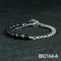 Minimalistische half-kralen metalen ketting armband, trendy koppel sieraad variant. - Obsidiaan Stijl(BR2164) / Zwart