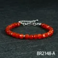 Rode karneool gefacetteerde kralenarmband, zilveren tussenstukken, vintage stijl sieraden. - Rode Agaat Stijl (BR2148-A)
