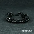 Zwarte halfedelsteen kraal gevlochten armband stapel minimalistische mode sieraden - Zwarte Onyx Stijl (BR2157-B)
