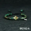 Verstelbare geweven kralenarmband met chique groene steen klaver bedel voor dagelijks. - Klavertje Vier Armband (BR2162-A) / Afrikaanse Pijnboomsteen