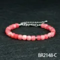Roze edelsteen gefacetteerde kubus kraal armband met zilveren ketting en sluiting variant. - Roze Stijl (BR2148-C)