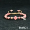 Roze steen klaverblad verstelbaar gevlochten armband, trendy dames mode sieraden gift. - Klavertje Vier Armband (BR2162-C) / Rhodoniet