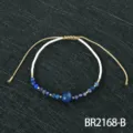 Handmade beaded bracelet with blue stone and white Miyuki beads, vintage adjustable cord. - Style B (BR2168-B)