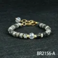 Minimalistische halfedelstenen kralen armband voor dames, grijs en gouden variant. - Jaspis Stijl (BR2156-A)