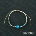 Handcrafted Miyuki seed bead bracelet with blue center bead and adjustable cord. Vintage. - Style D (BR2168-D)