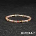 Colorful crystal beaded bracelet with metal spacers, bohemian style elastic stretch jewelry. - Silver-Watermelon Leather Style (BR2083-A-2)
