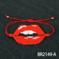 Braccialetto Regolabile Tessuto con Perline Miyuki Labbra Rosse Fatto a Mano - Stile Labbra Rosse (BR2149-A)