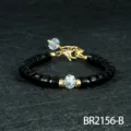 Minimalistische zwarte schijf kralenarmband met helder kristal en gouden accenten voor dames. - Obsidiaan Stijl (BR2156-B)