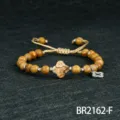Verstelbare geweven steen kralen armband met klaverblad hanger mode voor vrouwen sieraden - Wood Grain Agate