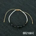 Handmade Miyuki seed bead bracelet with black and white beads and adjustable woven cord. - Style E (BR2168-E)