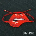 Bracciale di perline Miyuki artigianale con elegante design a labbra rosse, cordino regolabile. - Stile Labbra Rosse Irregolari (BR2149-B)