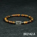 4mm Tigerøje Perlen Armband voor Mannen Roestvrij Stalen Afstandsringen Mode Sieraden - Gele Tijgeroog (BR2142-A)